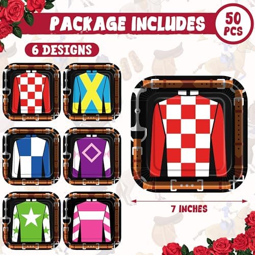 Platos Desechables QZYL de 7 Pulgadas, 50 Pcs, Cuadrados para Fiesta de Derby, Decoración de Mesa para Fiesta Temática de Caballos - imagen 2