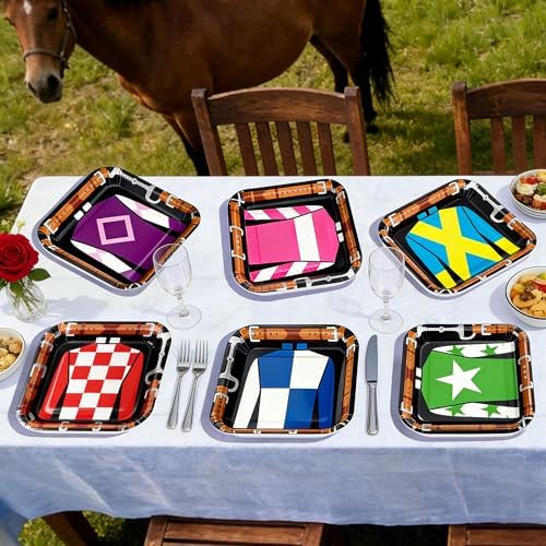 Platos Desechables QZYL de 7 Pulgadas, 50 Pcs, Cuadrados para Fiesta de Derby, Decoración de Mesa para Fiesta Temática de Caballos - imagen 5