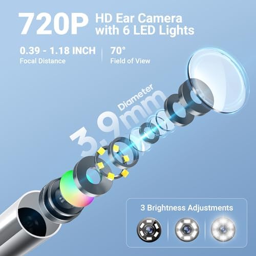 Otoscope ScopeAround con Luz, Cámara HD 720P para Limpieza de Oídos, 6 Luces LED, Endoscopio Digital, Conexión USB-C, Plug & Play - imagen 2