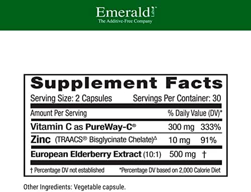 EMERALD LABS Elderberry Plus - Apoyo Digestivo e Inmunológico con Extracto de Saúco Europeo, Vitamina C PureWay-C y Zinc Quelado Albion - Vegano y - imagen 2