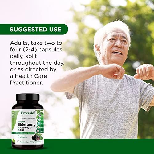 EMERALD LABS Elderberry Plus - Apoyo Digestivo e Inmunológico con Extracto de Saúco Europeo, Vitamina C PureWay-C y Zinc Quelado Albion - Vegano y - imagen 4
