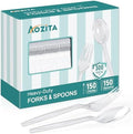 Set de Utensilios Desechables de Plástico (300 Piezas) - Cuchillos, Tenedores y Cucharas de Plástico Resistente para Bodas y Uso Diario - Transparente - imagen 1