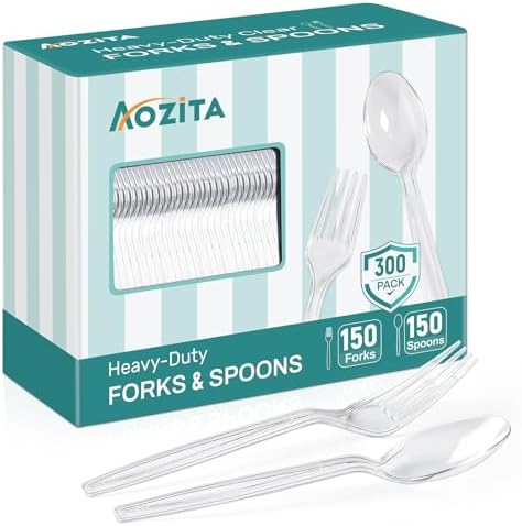 Set de Utensilios Desechables de Plástico (300 Piezas) - Cuchillos, Tenedores y Cucharas de Plástico Resistente para Bodas y Uso Diario - Transparente - imagen 1