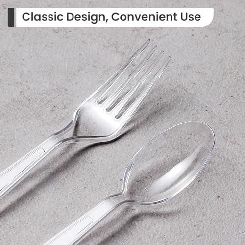 Set de Utensilios Desechables de Plástico (300 Piezas) - Cuchillos, Tenedores y Cucharas de Plástico Resistente para Bodas y Uso Diario - Transparente - imagen 3