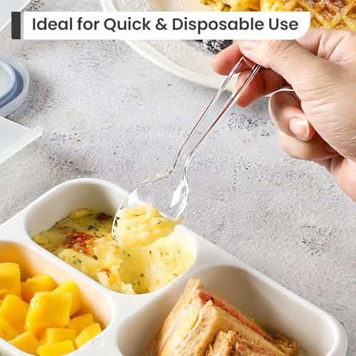Set de Utensilios Desechables de Plástico (300 Piezas) - Cuchillos, Tenedores y Cucharas de Plástico Resistente para Bodas y Uso Diario - Transparente - imagen 4