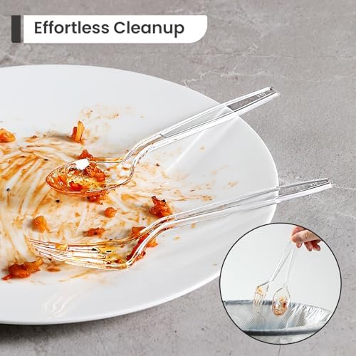 Set de Utensilios Desechables de Plástico (300 Piezas) - Cuchillos, Tenedores y Cucharas de Plástico Resistente para Bodas y Uso Diario - Transparente - imagen 6