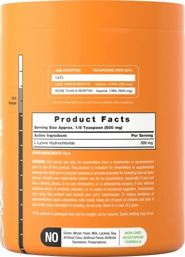 Horbäach L-Lisina en Polvo para Gatos | 500mg | 12oz | Suplemento Vegetariano, Sin OGM y Libre de Gluten | por River & RULA - imagen 2