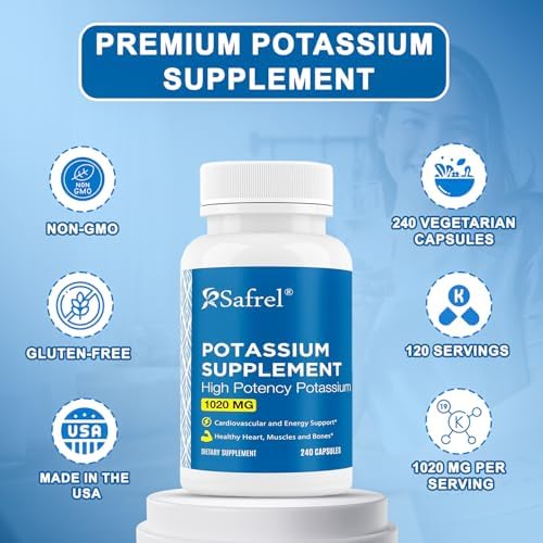 Suplemento de Potasio Safrel, 1020 mg, 240 Porciones, Cápsulas Vegetarianas, No Transgénico, Sin Gluten, Hecho en EE. UU. - imagen 2