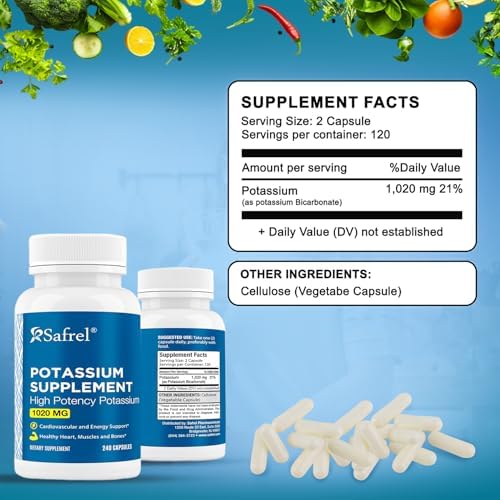 Suplemento de Potasio Safrel, 1020 mg, 240 Porciones, Cápsulas Vegetarianas, No Transgénico, Sin Gluten, Hecho en EE. UU. - imagen 5