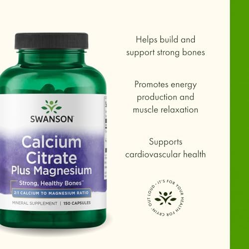 Suplemento Mineral Swanson Citrato de Calcio con Magnesio - Fortalece Huesos, Energía y Relajación Muscular - Apoya la Salud Cardiovascular - (150 - imagen 4
