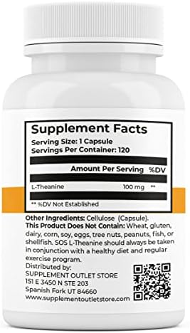 SOS L-Theanine, Suplemento para el Enfoque y Soporte Cerebral, 100mg, 120 Cápsulas - imagen 3