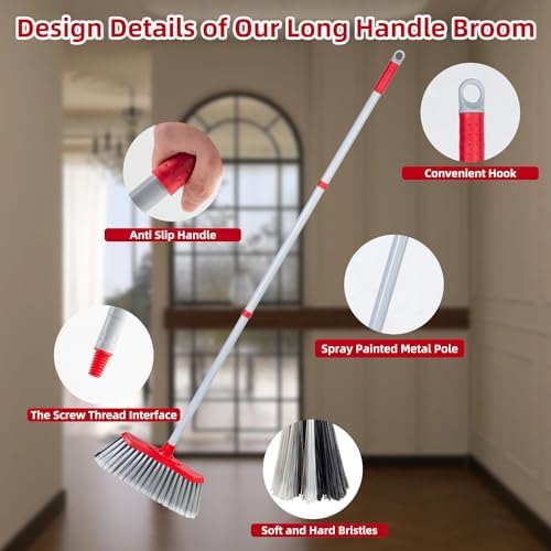 Escoba SDSM para Interior y Exterior, con Doble Cara y Mango Largo, Ideal para Casa, Patio, Garage, Oficina y Mascotas, 51 Pulgadas - imagen 6