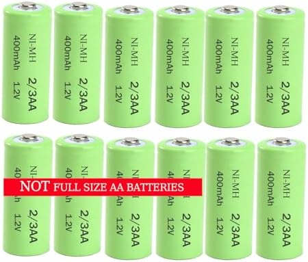 Paquete de 12 Baterías Recargables Ni-Mh 2/3AA 1.2V 400mAh con Punta de Botón para Luces Solares de Jardín, Afeitadoras Electrónicas y Cepillos de - imagen 1