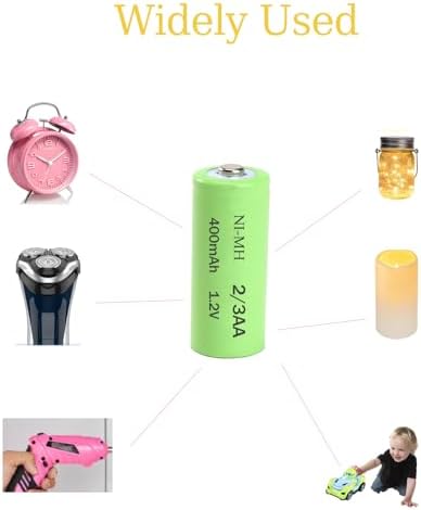 Paquete de 12 Baterías Recargables Ni-Mh 2/3AA 1.2V 400mAh con Punta de Botón para Luces Solares de Jardín, Afeitadoras Electrónicas y Cepillos de - imagen 3
