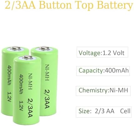 Paquete de 12 Baterías Recargables Ni-Mh 2/3AA 1.2V 400mAh con Punta de Botón para Luces Solares de Jardín, Afeitadoras Electrónicas y Cepillos de - imagen 4