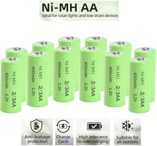 Paquete de 12 Baterías Recargables Ni-Mh 2/3AA 1.2V 400mAh con Punta de Botón para Luces Solares de Jardín, Afeitadoras Electrónicas y Cepillos de - imagen 7