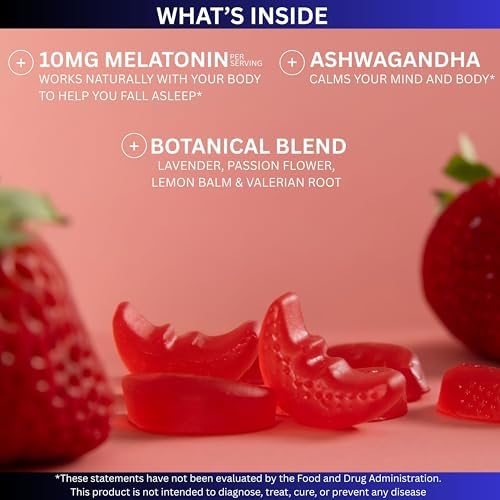 Gomitas para Dormir Vemax para Adultos con Melatonina 10mg, L-Theanina, Magnesio, Lavanda, Toronjil y Ashwagandha, Sin Drogas, 60 Gomas Sabor Fresa, - imagen 4