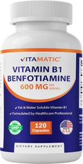 Vitamatic Benfotiamina 300mg + Vitamina B1 300mg - 120 Cápsulas Vegetales - Hecho en EE. UU. - Sin Gluten - No Transgénico - imagen 1