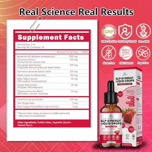 Gotas Suplemento GLP-1 para Hombres y Mujeres, Mezcla Líquida Natural 12 en 1 con Berberina HCI para Metabolismo y Digestión, Potente Bebida Diaria - imagen 8