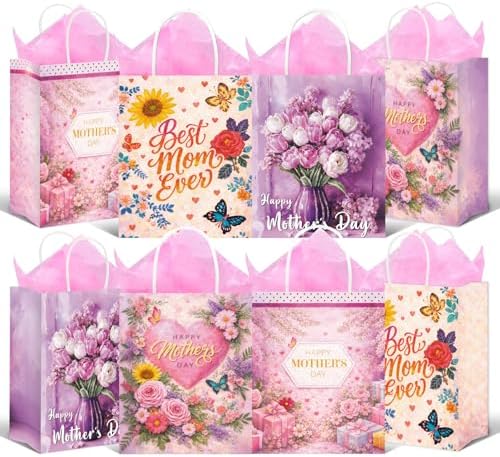 BDDYYI 8 Pzs Bolsa de Regalo Mediana para el Día de las Madres con Asas y Papel de Seda - Bolsas para Mujeres, Regalos para la Mejor Mamá - imagen 1