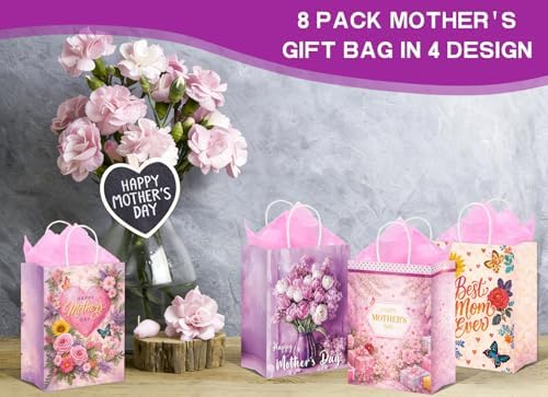 BDDYYI 8 Pzs Bolsa de Regalo Mediana para el Día de las Madres con Asas y Papel de Seda - Bolsas para Mujeres, Regalos para la Mejor Mamá - imagen 4