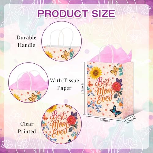 BDDYYI 8 Pzs Bolsa de Regalo Mediana para el Día de las Madres con Asas y Papel de Seda - Bolsas para Mujeres, Regalos para la Mejor Mamá - imagen 6