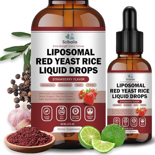 Scibalia Gotas Líquidas de Arroz Rojo Liposomal 1200mg 10 en 1, Suplemento Orgánico con CoQ10, Bergamota, Esteroles Vegetales y Ajo, Fuerza Extra - imagen 1