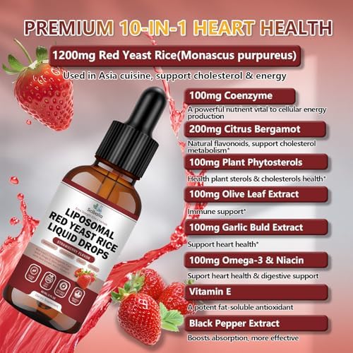 Scibalia Gotas Líquidas de Arroz Rojo Liposomal 1200mg 10 en 1, Suplemento Orgánico con CoQ10, Bergamota, Esteroles Vegetales y Ajo, Fuerza Extra - imagen 2