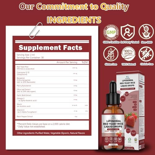 Scibalia Gotas Líquidas de Arroz Rojo Liposomal 1200mg 10 en 1, Suplemento Orgánico con CoQ10, Bergamota, Esteroles Vegetales y Ajo, Fuerza Extra - imagen 8