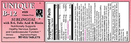 Unique B-12 Vitaminas B Sublinguales 90 cápsulas vegetales - imagen 4
