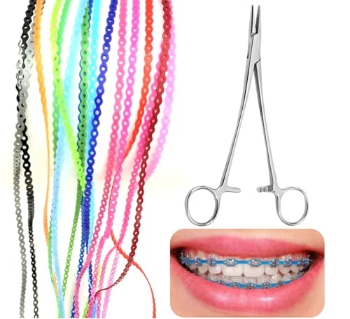 2BDENT Paquete de 20 Cadenas de Poder Coloridas (Continuas) para Frenos, Bandas Elásticas Ortodónticas de 20 cm con Pinzas, Reemplazo DIY para - imagen 1