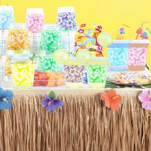 Paquete de 48 Vasos de Plástico de 14 OZ Decodinli para Fiesta Luau - Vasos Tropicales con Hibisco para Decoraciones y Suministros de Fiesta Aloha - imagen 4