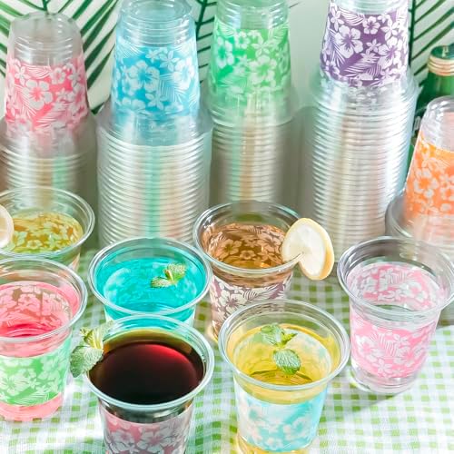 Paquete de 48 Vasos de Plástico de 14 OZ Decodinli para Fiesta Luau - Vasos Tropicales con Hibisco para Decoraciones y Suministros de Fiesta Aloha - imagen 5
