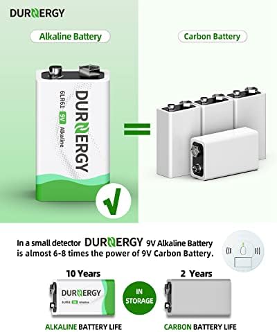 Baterías DURNERGY 9V Paquete de 12, 10 Años de Vida Útil, Baterías Alcalinas para Detectores de Humo y Pedales de Guitarra - imagen 3