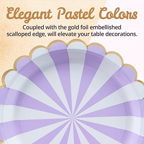 Platos de Papel Desechables Confettiville, 50 Piezas, Borde Ondulado en Foil Dorado, Rayas Pastel, 6 Colores, 9 Pulgadas - imagen 6