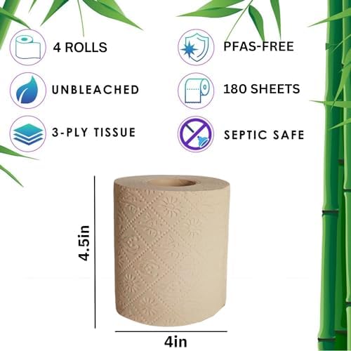 Papel Higiénico de Bambú BOONBOO, 3 Capas, Sin Blanquear, Paquete de 4 Rollos - imagen 2