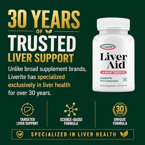 LIVERITE Suplemento para el Hígado con Cardo Mariano 60 Cápsulas, Apoyo Hepático con Aminoácidos, Colina, Vitamina B12 – Función Hepática Saludable, - imagen 2