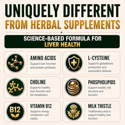 LIVERITE Suplemento para el Hígado con Cardo Mariano 60 Cápsulas, Apoyo Hepático con Aminoácidos, Colina, Vitamina B12 – Función Hepática Saludable, - imagen 3