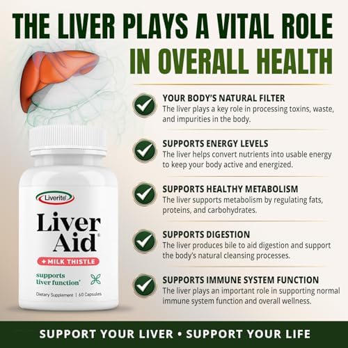LIVERITE Suplemento para el Hígado con Cardo Mariano 60 Cápsulas, Apoyo Hepático con Aminoácidos, Colina, Vitamina B12 – Función Hepática Saludable, - imagen 6