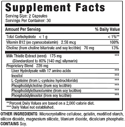 LIVERITE Suplemento para el Hígado con Cardo Mariano 60 Cápsulas, Apoyo Hepático con Aminoácidos, Colina, Vitamina B12 – Función Hepática Saludable, - imagen 8