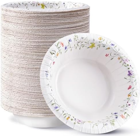 Tazones de Papel HOMIX, 12 oz, 125 Piezas, Desechables con Diseño Floral, Resistentes a la Humedad, Ideales para Desayuno, Comida y Cena - imagen 1