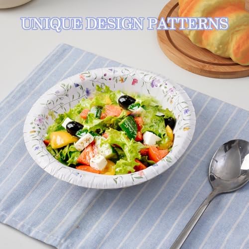 Tazones de Papel HOMIX, 12 oz, 125 Piezas, Desechables con Diseño Floral, Resistentes a la Humedad, Ideales para Desayuno, Comida y Cena - imagen 2
