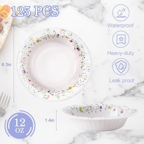 Tazones de Papel HOMIX, 12 oz, 125 Piezas, Desechables con Diseño Floral, Resistentes a la Humedad, Ideales para Desayuno, Comida y Cena - imagen 3