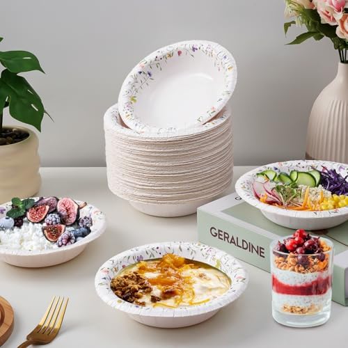 Tazones de Papel HOMIX, 12 oz, 125 Piezas, Desechables con Diseño Floral, Resistentes a la Humedad, Ideales para Desayuno, Comida y Cena - imagen 4