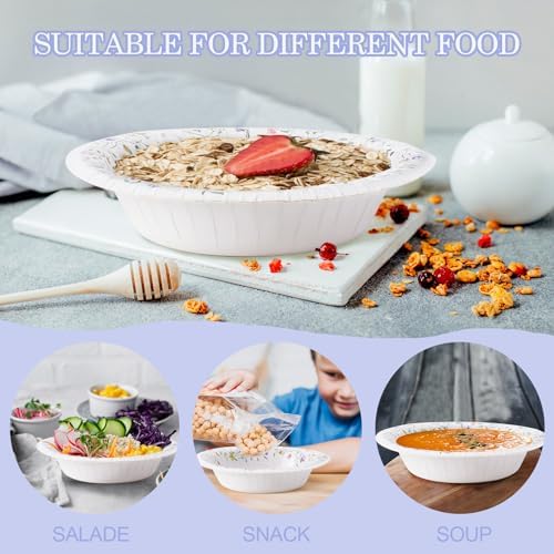 Tazones de Papel HOMIX, 12 oz, 125 Piezas, Desechables con Diseño Floral, Resistentes a la Humedad, Ideales para Desayuno, Comida y Cena - imagen 5
