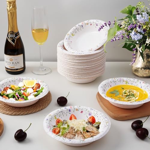 Tazones de Papel HOMIX, 12 oz, 125 Piezas, Desechables con Diseño Floral, Resistentes a la Humedad, Ideales para Desayuno, Comida y Cena - imagen 7