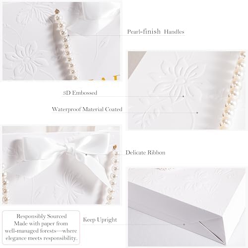Bolsa de Regalo de Boda Crisky de 13 con Asas de Perlas, Grande para Ducha Nupcial con Tarjeta de Felicitación y Papel de Seda (Feliz Para Siempre) - imagen 2