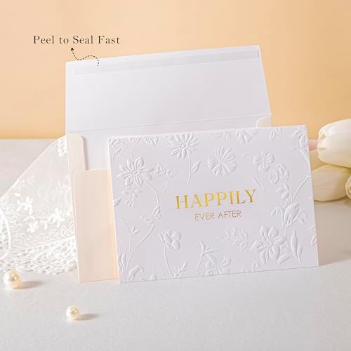 Bolsa de Regalo de Boda Crisky de 13 con Asas de Perlas, Grande para Ducha Nupcial con Tarjeta de Felicitación y Papel de Seda (Feliz Para Siempre) - imagen 4