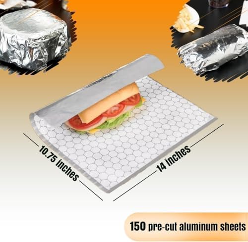 Papel de Aluminio Aislante para Sándwiches - 150 Hojas de 10 3/4 x 14 - Ideal para Sándwiches, Burritos y BBQ - imagen 2
