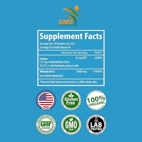 L-Metilfolato 15mg + Gotas Líquidas de Metil B12 – Fórmula Sublingual de Alta Potencia con Sabor Natural a Baya – Soporte para el Ánimo, Salud - imagen 4